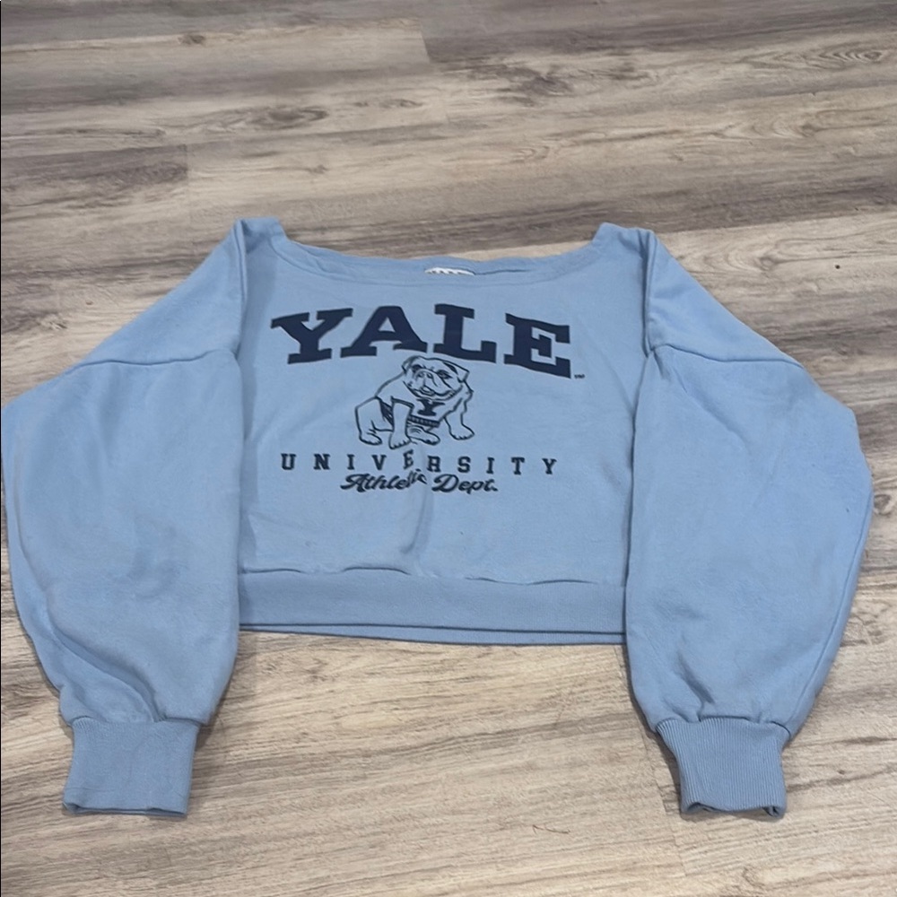 Blue Yale off the shoulder cropped hoodie